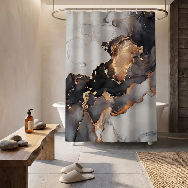 Floraweg Modern Black Gold Marble Shower Curtain