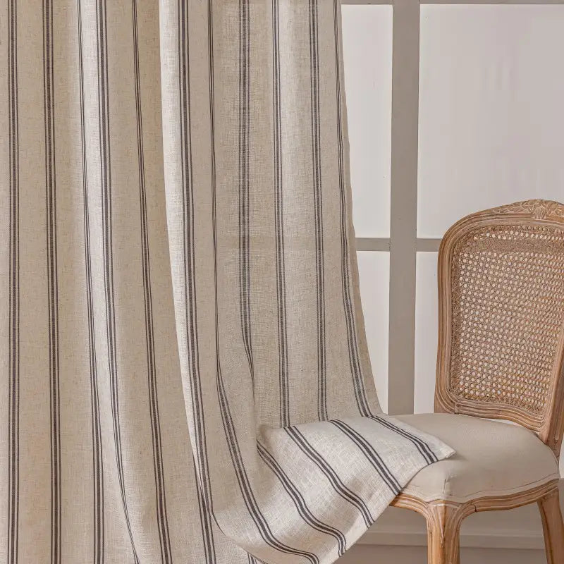 Farmhouse Black & Beige Striped Linen Curtains