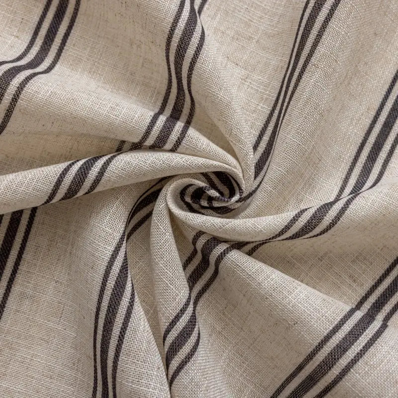 Farmhouse Black & Beige Striped Linen Curtains