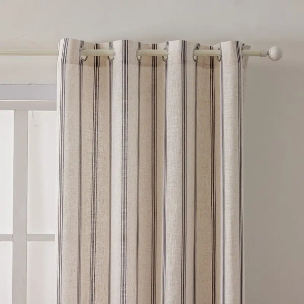 Farmhouse Black & Beige Striped Linen Curtains