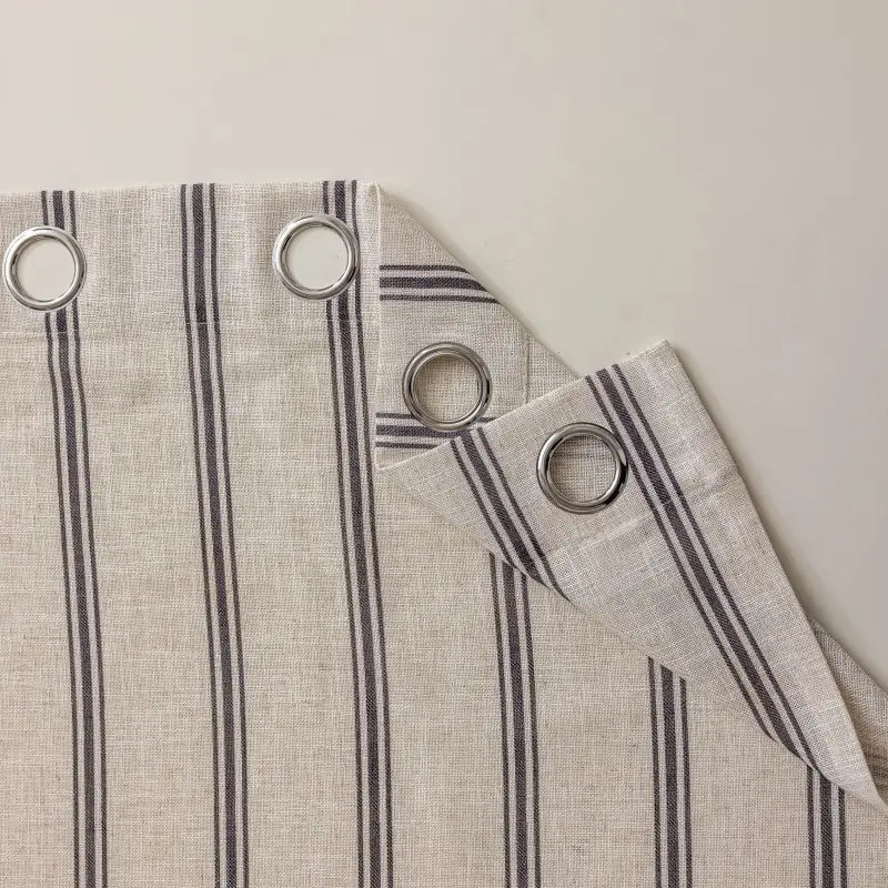 Farmhouse Black & Beige Striped Linen Curtains