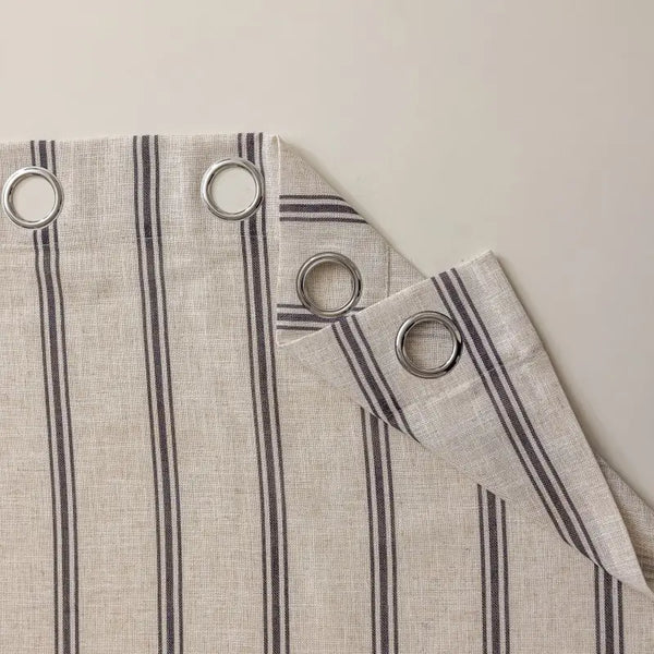 Farmhouse Black & Beige Striped Linen Curtains