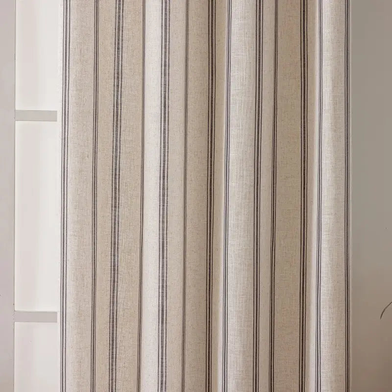 Farmhouse Black & Beige Striped Linen Curtains