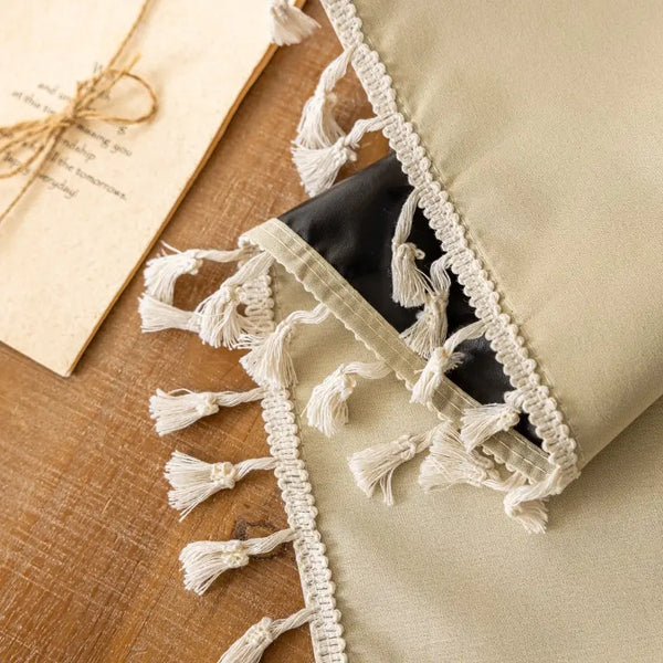 Boho Beige Blackout Curtains with Tassels