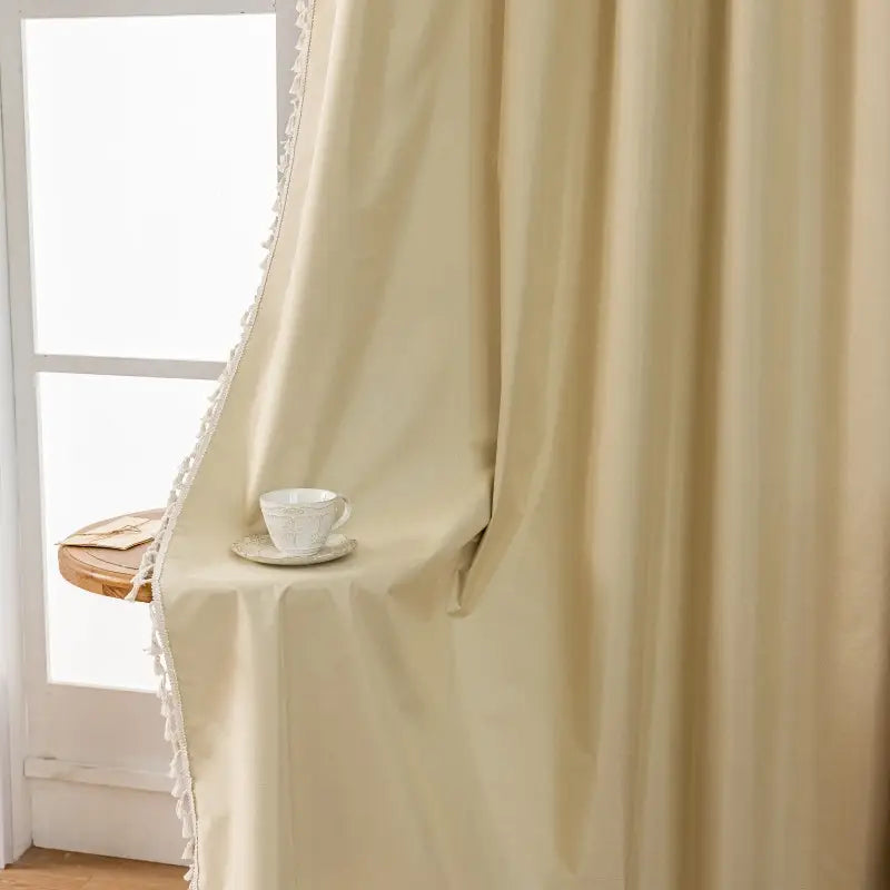 Boho Beige Blackout Curtains with Tassels