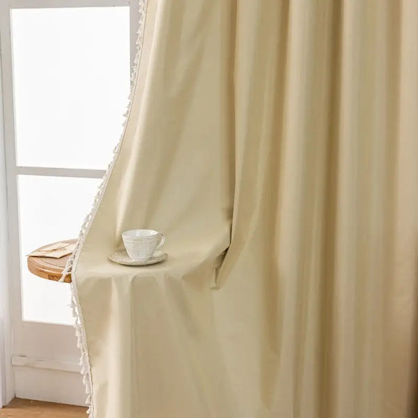Boho Beige Blackout Curtains with Tassels