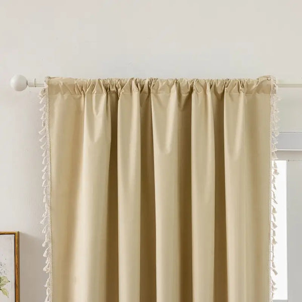Boho Beige Blackout Curtains with Tassels