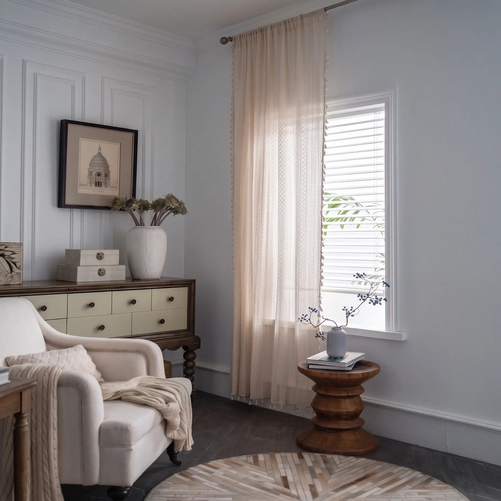 Romantic Beige Crochet Lace Window Curtains