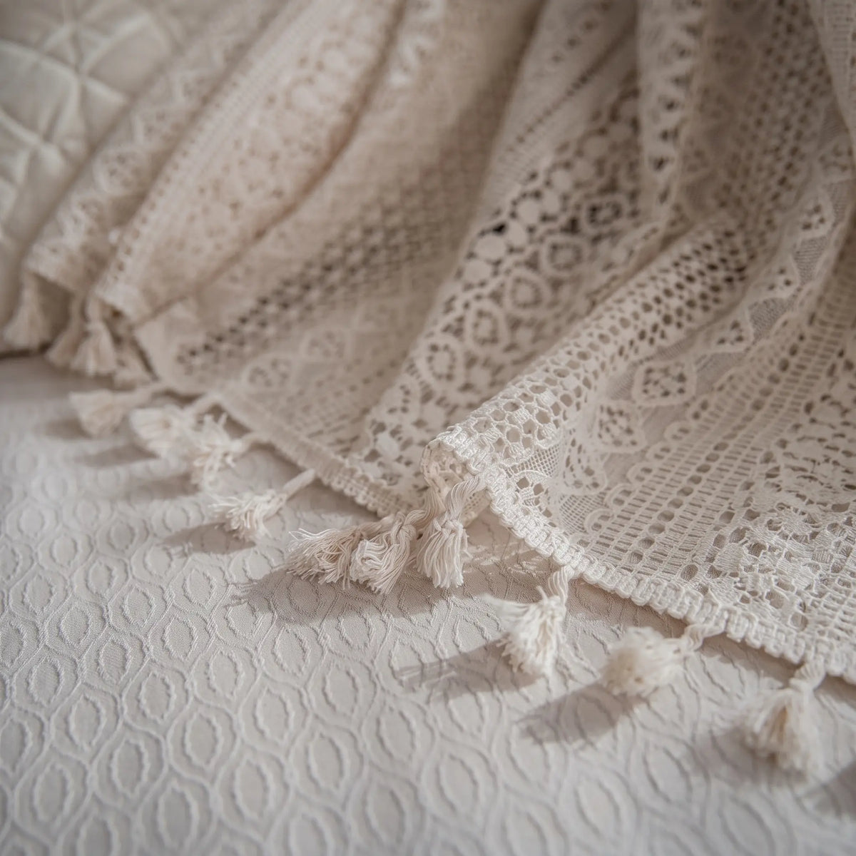 Romantic Beige Crochet Lace Window Curtains