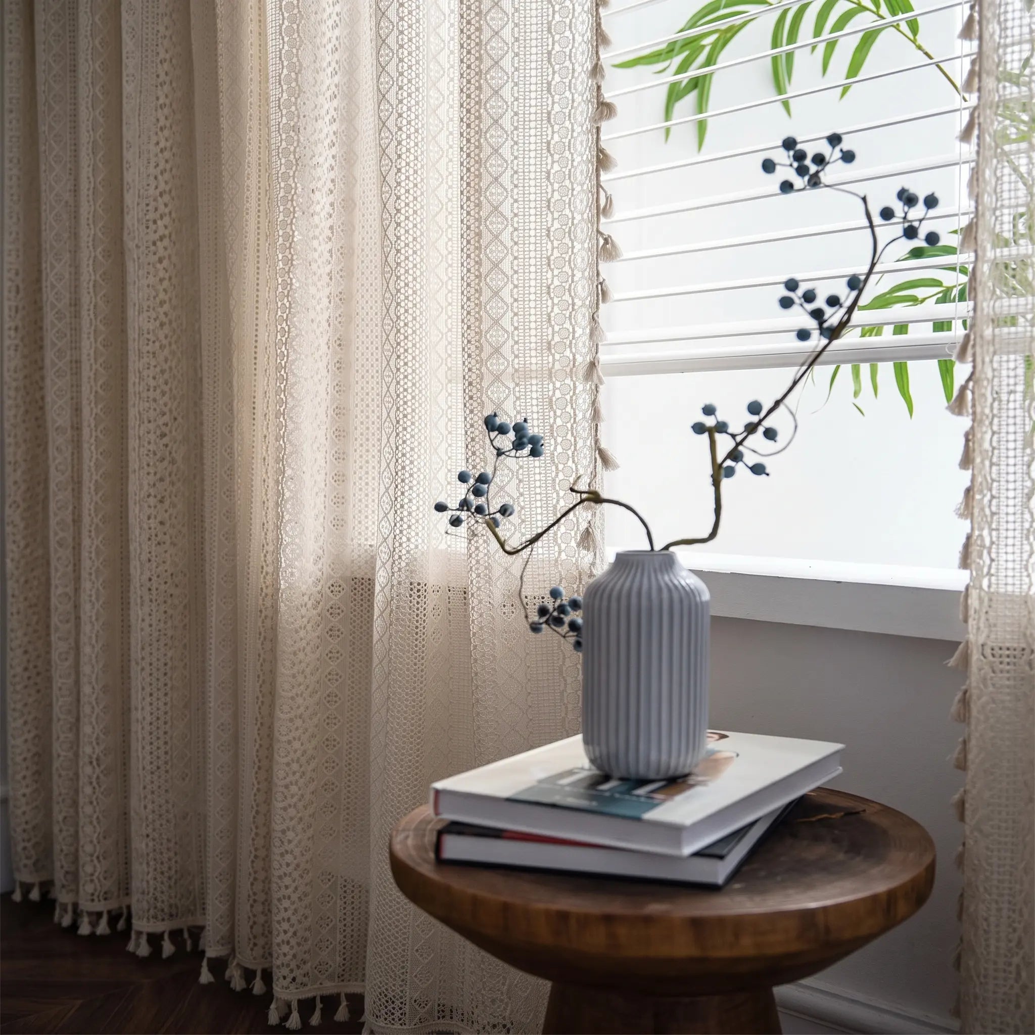 Romantic Beige Crochet Lace Window Curtains Secondary image