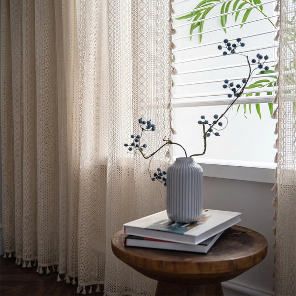 Romantic Beige Crochet Lace Window Curtains