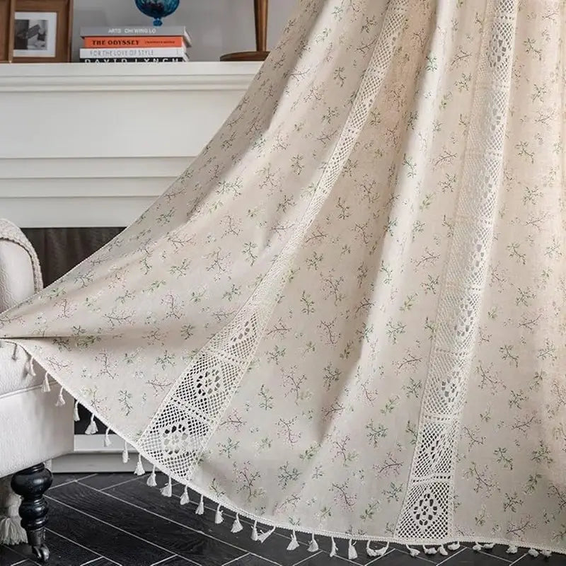 Beige Boho Bloemen Gordijnen met Linnenlook Secundaire afbeelding