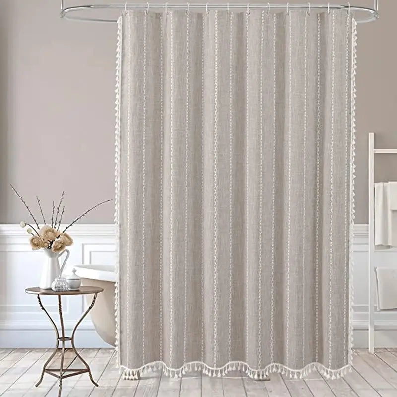 Floraweg Bohemian Beige Linnenlook Douchegordijn Hoofdafbeelding
