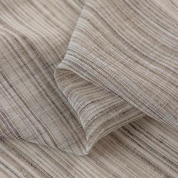 Beige & Brown Striped Linen Textured Sheer Curtains