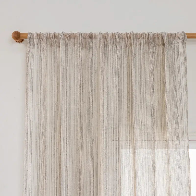 Beige & Brown Striped Linen Textured Sheer Curtains