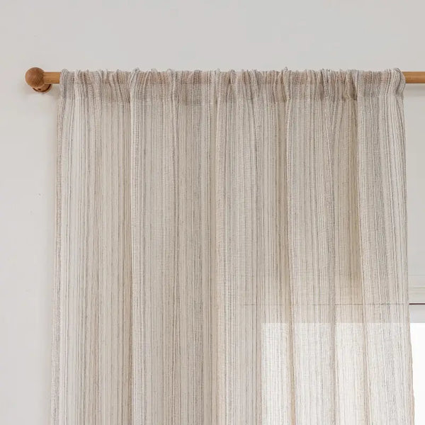 Beige & Brown Striped Linen Textured Sheer Curtains