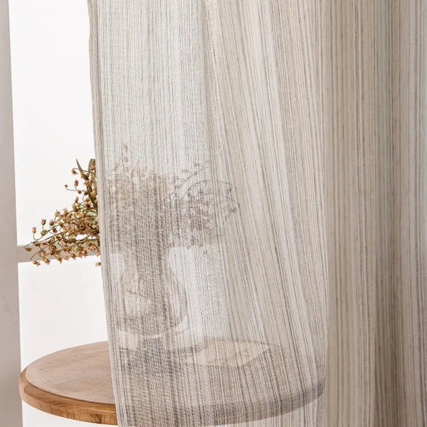 Beige & Brown Striped Linen Textured Sheer Curtains