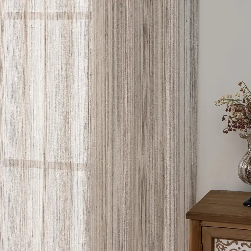 Beige & Brown Striped Linen Textured Sheer Curtains