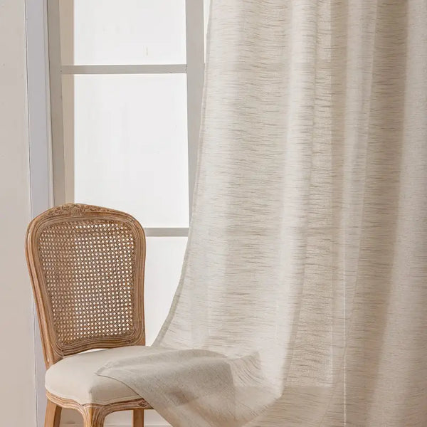 Beige Horizontal Slub Linen Textured Curtains
