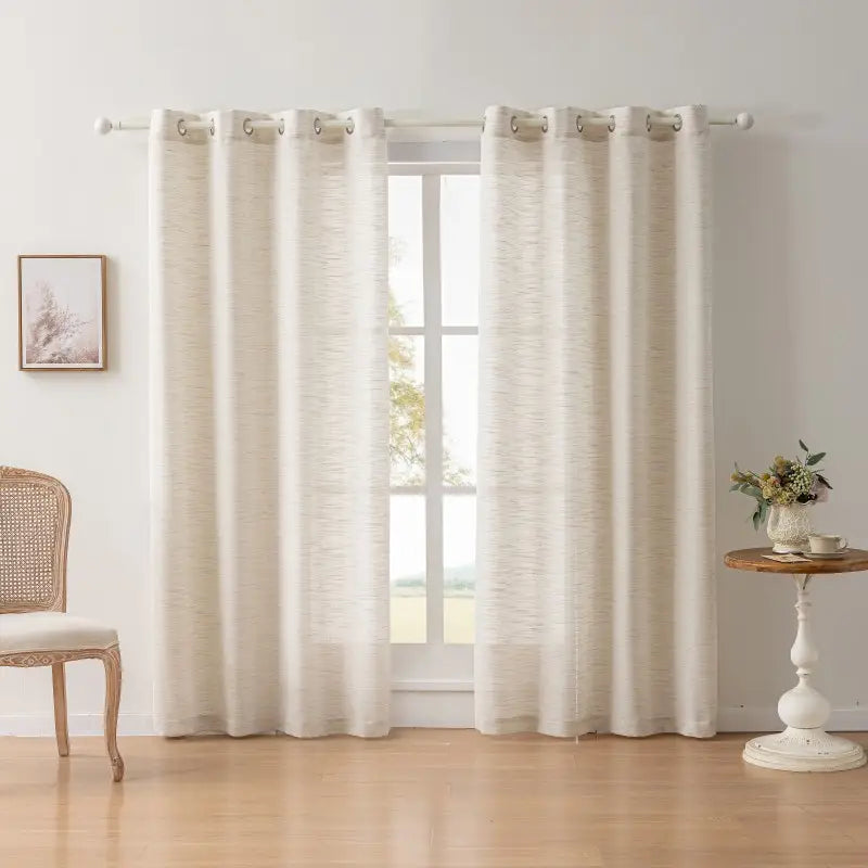 Beige Horizontal Slub Linen Textured Curtains