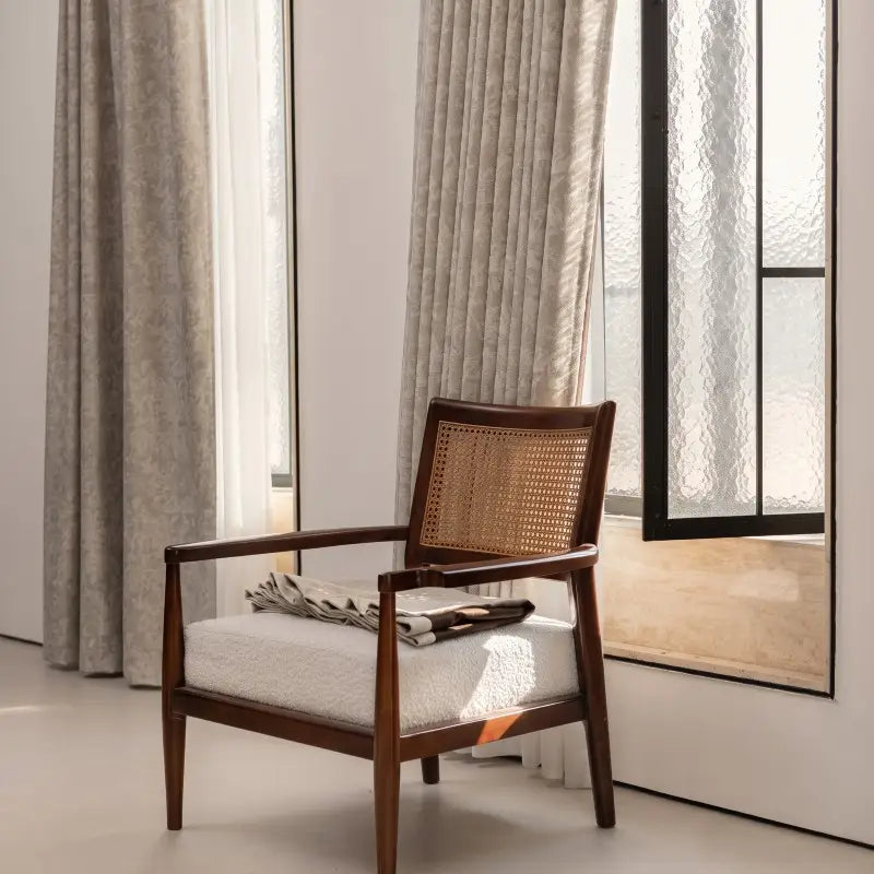 Luxury Beige Floral Jacquard Window Curtains