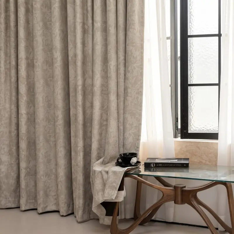 Luxury Beige Floral Jacquard Window Curtains