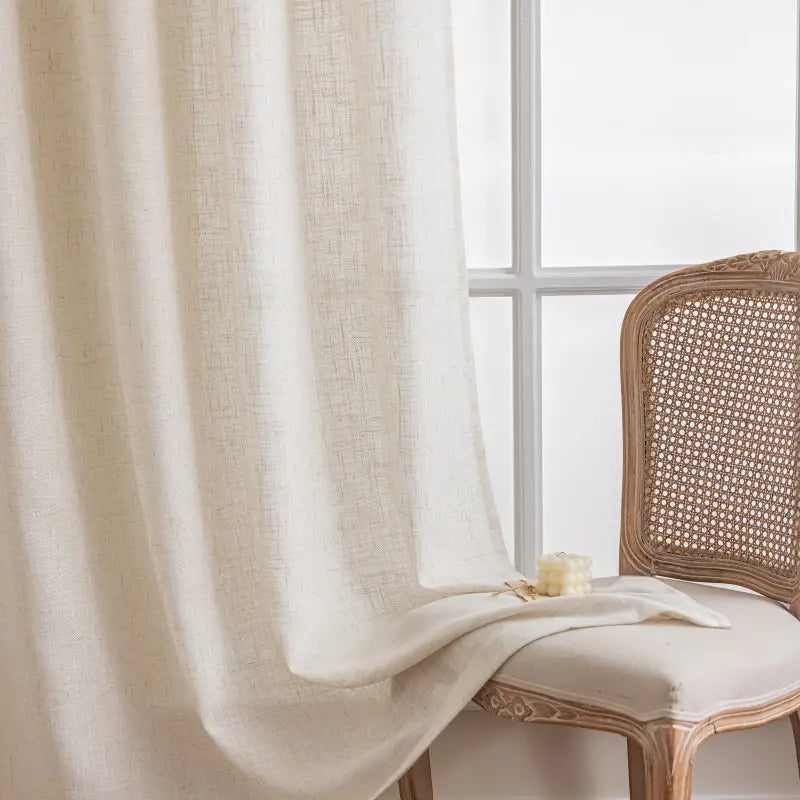 Beige Linen-Look Sheer Grommet Curtains
