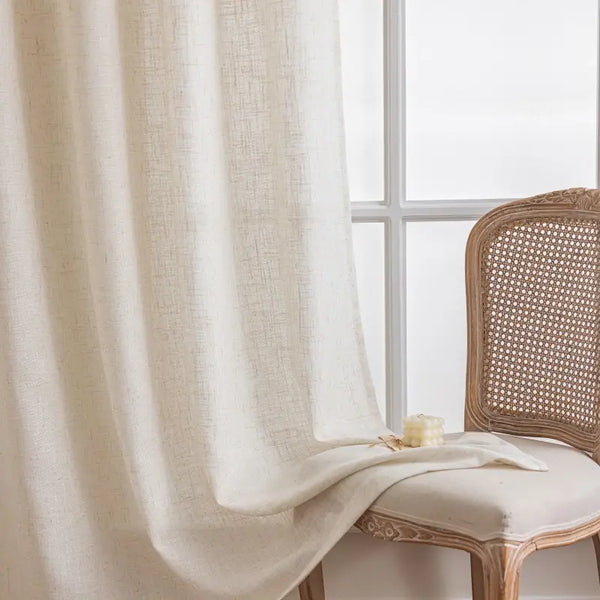 Beige Linen-Look Sheer Grommet Curtains