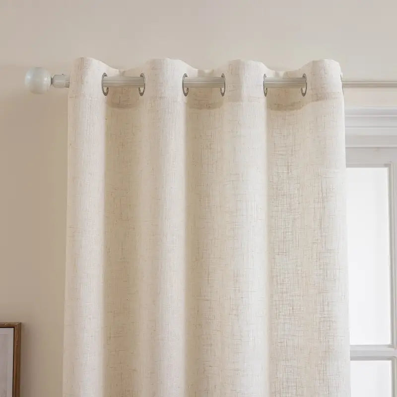 Beige Linen-Look Sheer Grommet Curtains