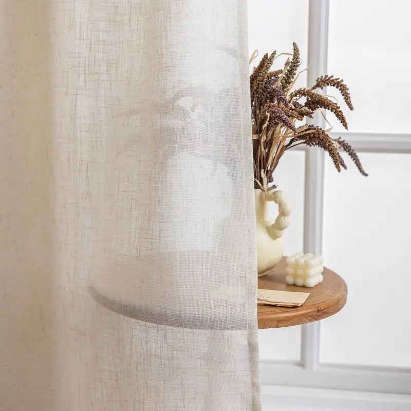 Beige Linen-Look Sheer Grommet Curtains