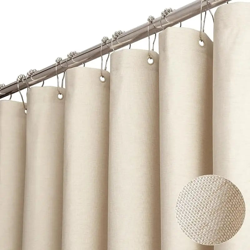 Floraweg Beige Linen Textured Shower Curtain