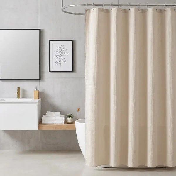 Floraweg Beige Linen Textured Shower Curtain