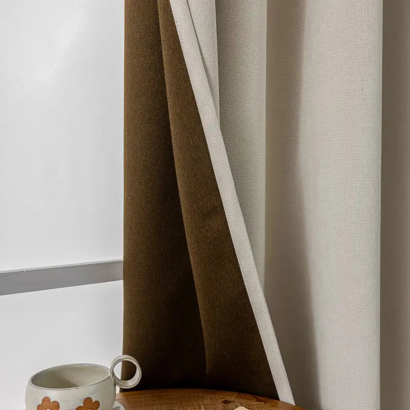 Beige Textured Faux Linen Blackout Curtains