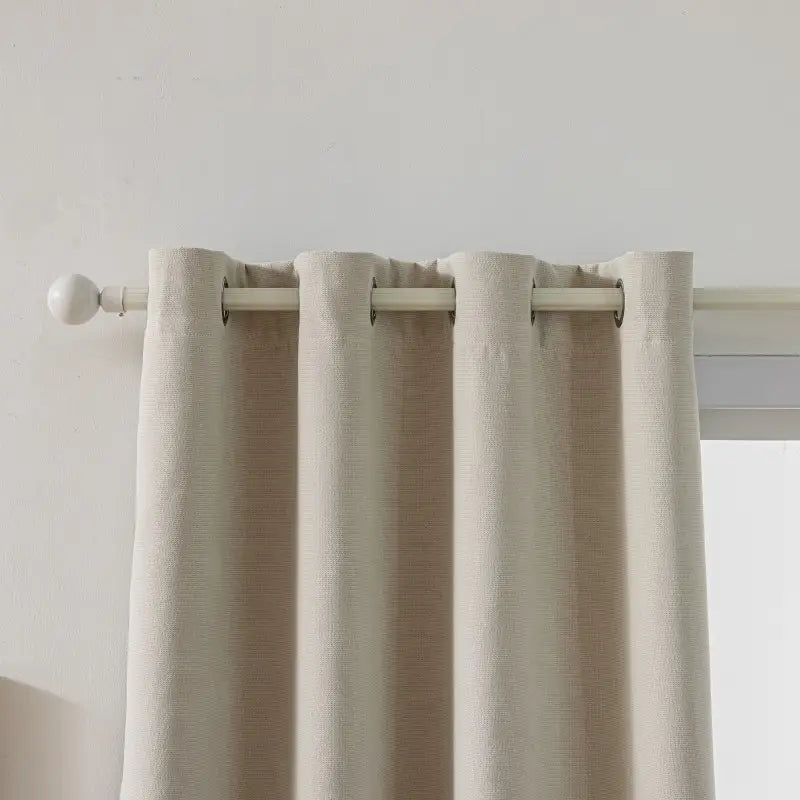 Beige Textured Faux Linen Blackout Curtains Secondary image