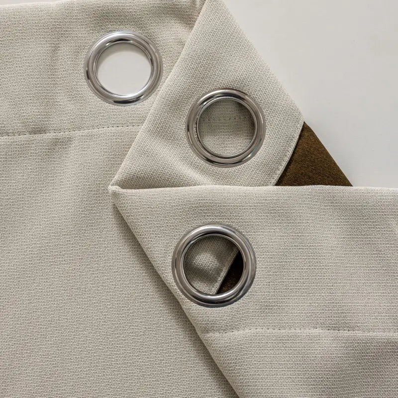 Beige Textured Faux Linen Blackout Curtains