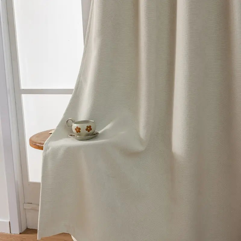Beige Textured Faux Linen Blackout Curtains