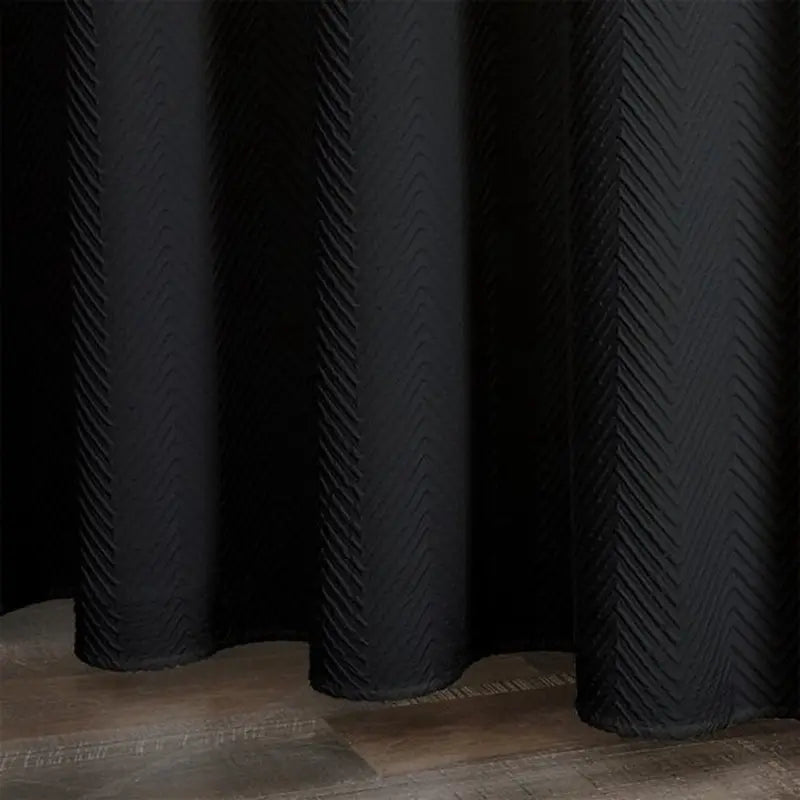 Floraweg Solid Black Herringbone Textured Fabric Shower Curtain Secondary image