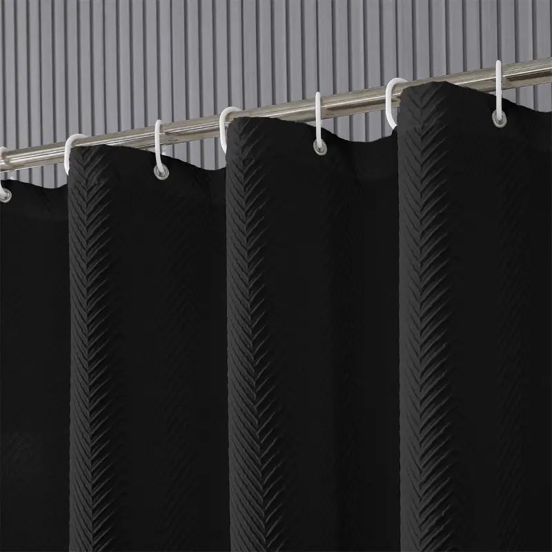 Floraweg Solid Black Herringbone Textured Fabric Shower Curtain