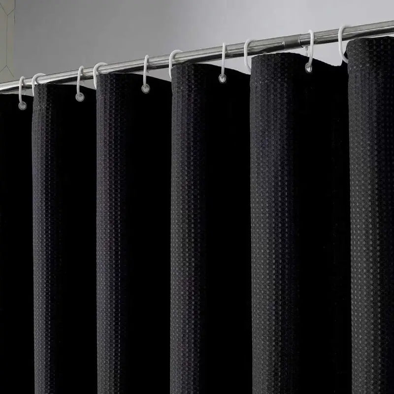 Floraweg Solid Black Waffle Textured Shower Curtain Secondary image