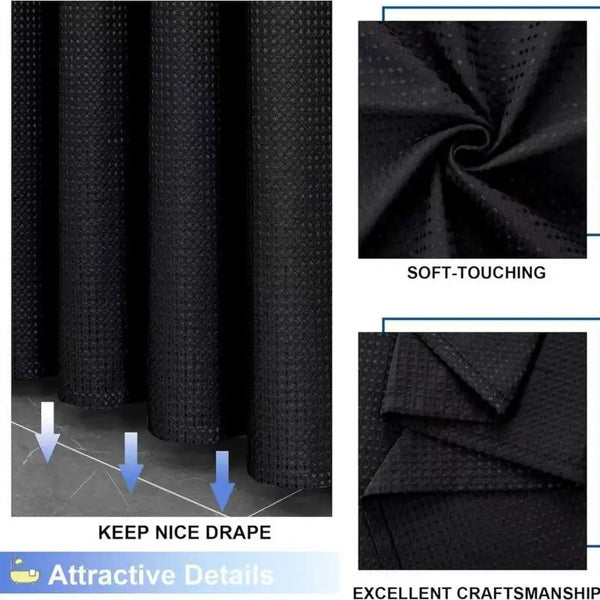Floraweg Solid Black Waffle Textured Shower Curtain