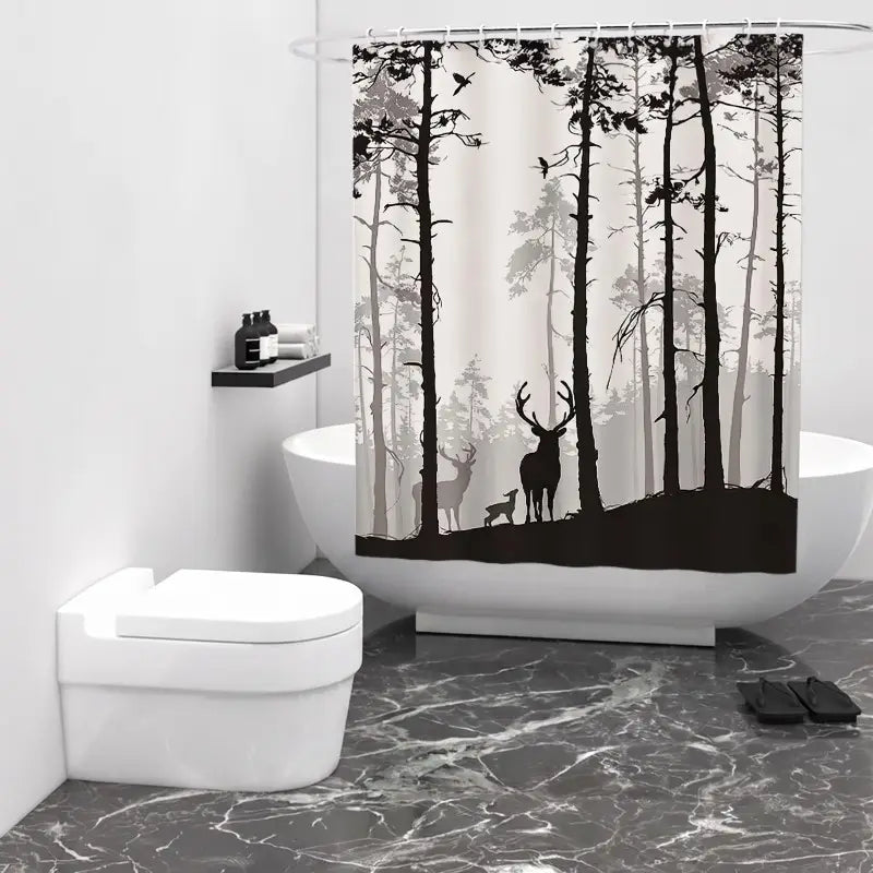 Floraweg Misty Pine Forest Deer Shower Curtain Main image