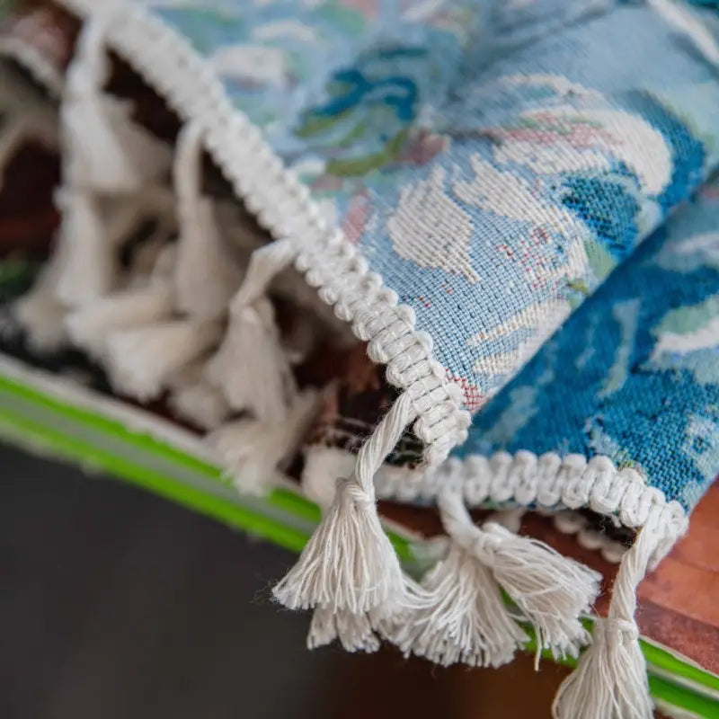 Boho Blue Floral Jacquard Window Curtains