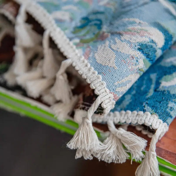 Boho Blue Floral Jacquard Window Curtains