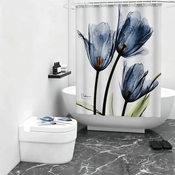 Floraweg Blue Translucent Tulip Floral Shower Curtain