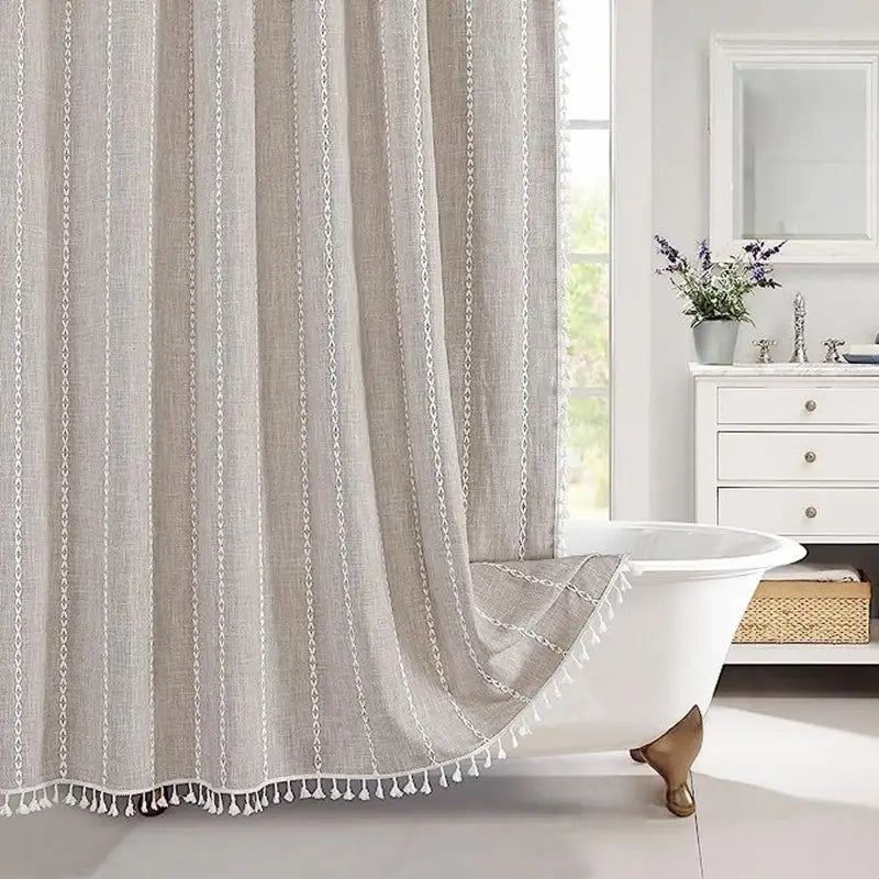Floraweg Bohemian Beige Linnenlook Douchegordijn Secundaire afbeelding