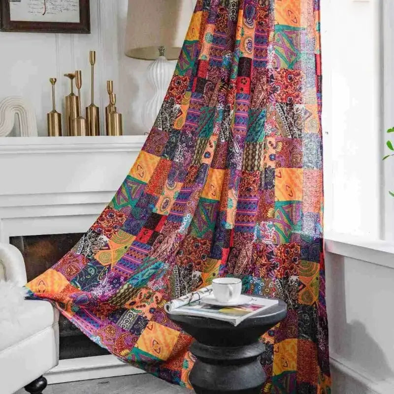 Bohemien patchwork-gordijnen met print (transparant) Hoofdafbeelding