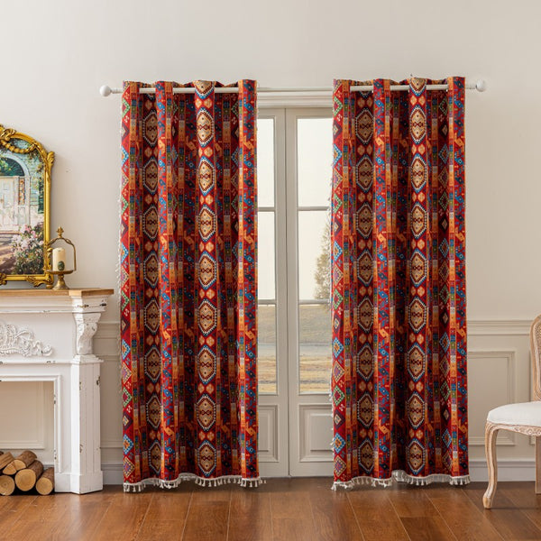 Bohemian Geometric Pattern Grommet Window Curtains