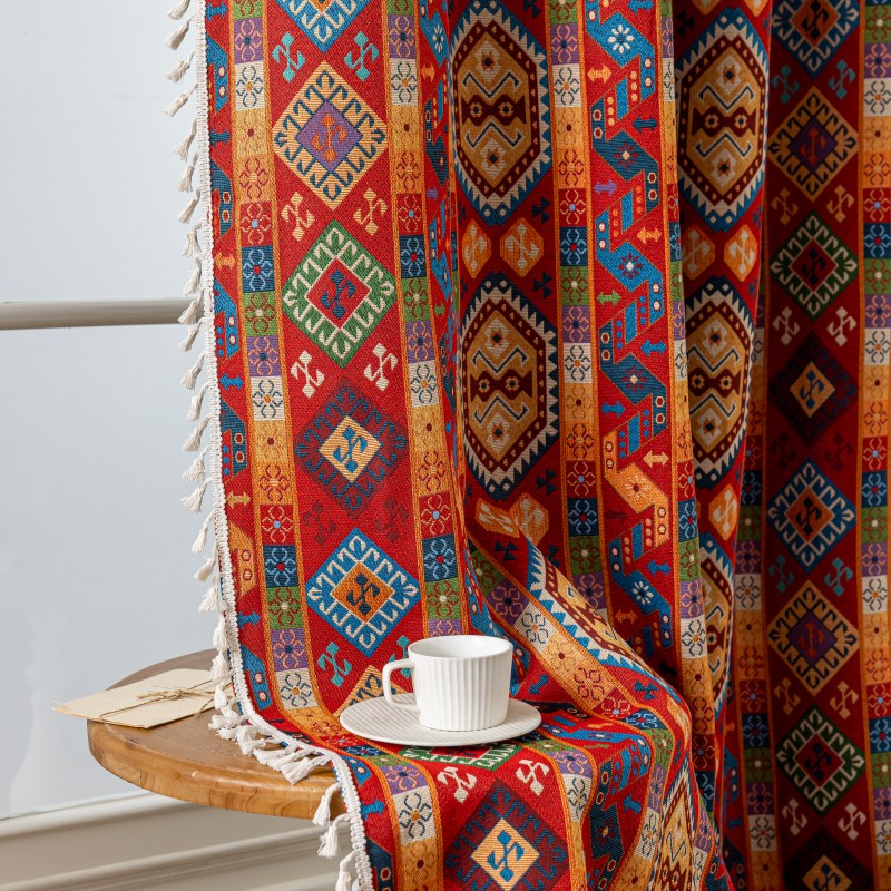Bohemian Geometric Pattern Grommet Window Curtains