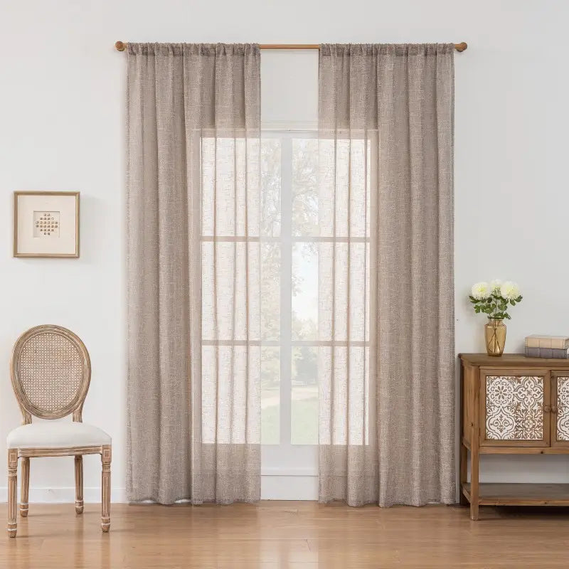 Taupe Brown Linen Textured Sheer Curtains Main image