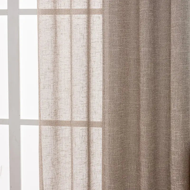 Taupe Brown Linen Textured Sheer Curtains Secondary image